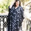 Fringe Co Caftan Club Collection Black Flocked Embroidered Long Caftan