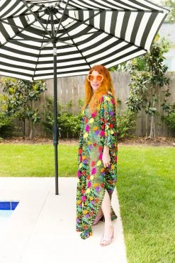 Fringe Co Black Floral Embroidered Long Caftan