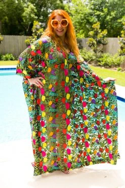 Fringe Co Black Floral Embroidered Long Caftan