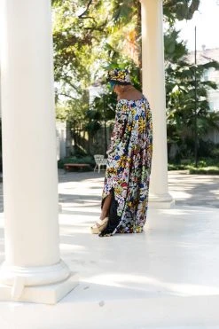 Fringe Co Caftan Club Collection Black Floral Embroidered Sequin Long Caftan