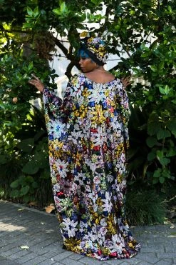 Fringe Co Caftan Club Collection Black Floral Embroidered Sequin Long Caftan