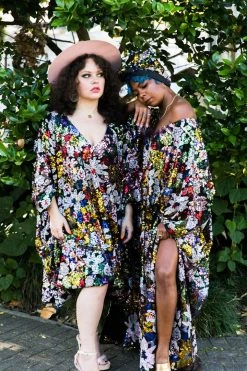 Fringe Co Black Floral Embroidered Sequin Short Caftan Caftan Club Collection