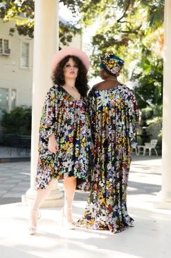 Fringe Co Black Floral Embroidered Sequin Short Caftan Caftan Club Collection