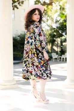 Fringe Co Black Floral Embroidered Sequin Short Caftan Caftan Club Collection