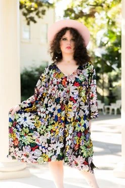 Fringe Co Black Floral Embroidered Sequin Short Caftan Caftan Club Collection