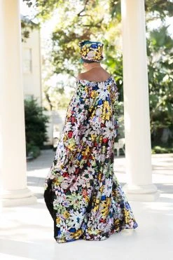 Fringe Co Caftan Club Collection Black Floral Embroidered Sequin Long Caftan