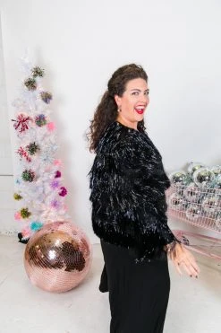 Fringe Co Totally Tinsel Collection Black Tinsel Fringe Jacket