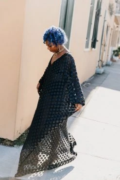 Fringe Co Black Polka Dot Sheer Long Caftan Caftan Club Collection