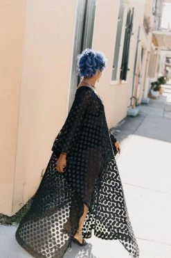 Fringe Co Black Polka Dot Sheer Long Caftan Caftan Club Collection