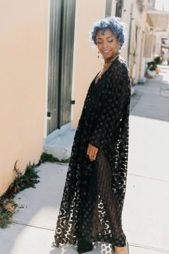 Fringe Co Black Polka Dot Sheer Long Caftan Caftan Club Collection
