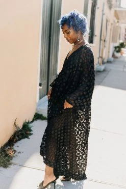 Fringe Co Black Polka Dot Sheer Long Caftan Caftan Club Collection
