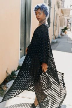 Fringe Co Black Polka Dot Sheer Long Caftan Caftan Club Collection