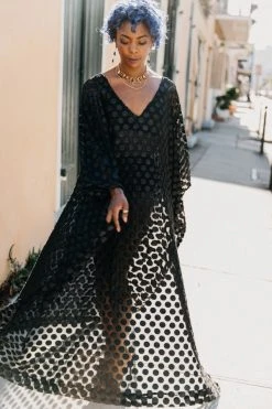 Fringe Co Black Polka Dot Sheer Long Caftan Caftan Club Collection