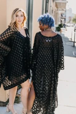 Fringe Co Black Polka Dot Sheer Long Caftan Caftan Club Collection