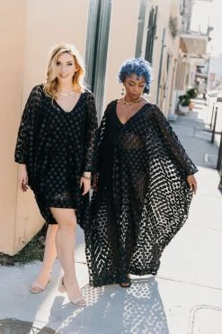 Fringe Co Black Polka Dot Sheer Long Caftan Caftan Club Collection