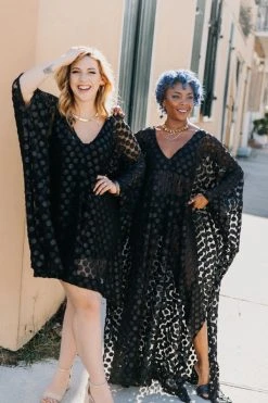 Fringe Co Black Polka Dot Sheer Long Caftan Caftan Club Collection