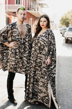 Fringe Co Black Sequin Embroidered On Nude Short Caftan Caftan Club Collection