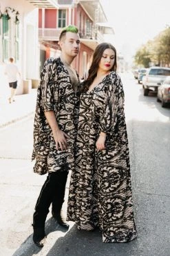 Fringe Co Black Sequin Embroidered On Nude Short Caftan Caftan Club Collection