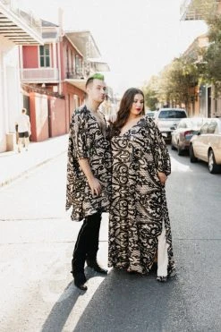 Fringe Co Black Sequin Embroidered On Nude Short Caftan Caftan Club Collection