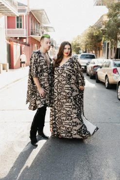 Fringe Co Black Sequin Embroidered On Nude Short Caftan Caftan Club Collection