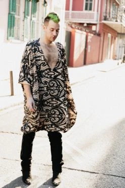 Fringe Co Black Sequin Embroidered On Nude Short Caftan Caftan Club Collection