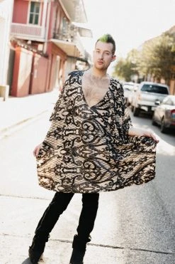 Fringe Co Black Sequin Embroidered On Nude Short Caftan Caftan Club Collection