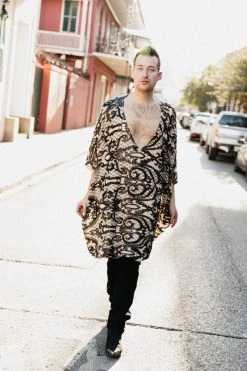 Fringe Co Black Sequin Embroidered On Nude Short Caftan Caftan Club Collection