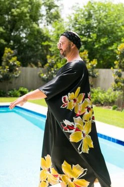Fringe Co Black Floral Satin Long Caftan Caftan Club Collection