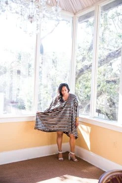 Fringe Co Caftan Club Collection Black, Silver And Gold Sequin Stripe Short Caftan 7 Fringe Co Caftan Club Collection Black, Silver And Gold Sequin Stripe Short Caftan