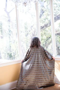 Fringe Co Caftan Club Collection Black, Silver And Gold Sequin Striped Long Caftan