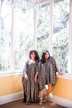 Fringe Co Caftan Club Collection Black, Silver And Gold Sequin Stripe Short Caftan