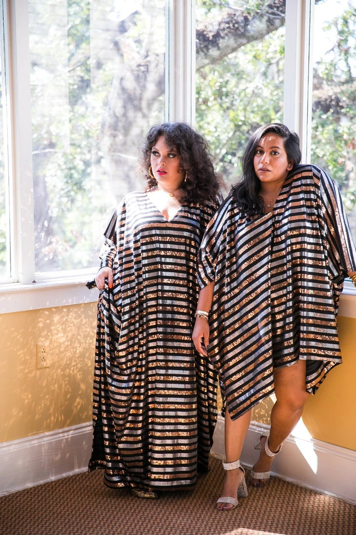 Fringe Co Caftan Club Collection Black, Silver And Gold Sequin Stripe Short Caftan 4 Fringe Co Caftan Club Collection Black, Silver And Gold Sequin Stripe Short Caftan