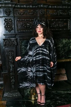 Fringe Co Black And Silver Sequin Firework Short Caftan Caftan Club Collection