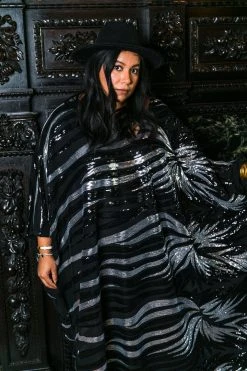 Fringe Co Black And Silver Sequin Firework Long Caftan
