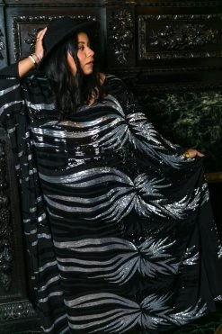 Fringe Co Black And Silver Sequin Firework Long Caftan