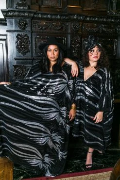 Fringe Co Black And Silver Sequin Firework Short Caftan Caftan Club Collection