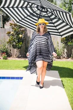 Fringe Co Caftan Club Collection Black And White Stripe Chiffon Short Caftan