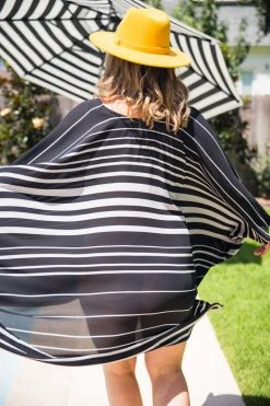 Fringe Co Caftan Club Collection Black And White Stripe Chiffon Short Caftan