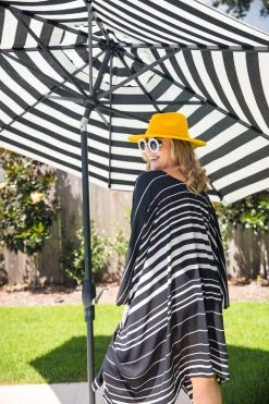 Fringe Co Caftan Club Collection Black And White Stripe Chiffon Short Caftan