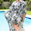 Fringe Co Black And White Floral Chiffon Long Caftan Caftan Club Collection