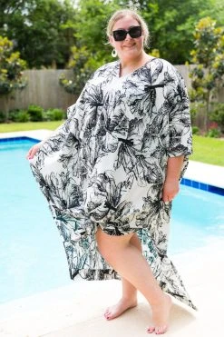 Fringe Co Black And White Floral Chiffon Long Caftan Caftan Club Collection