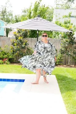 Fringe Co Black And White Floral Chiffon Long Caftan Caftan Club Collection