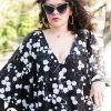 Fringe Co Black And White Floral Embroidered Sequin Short Caftan