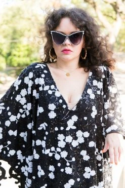 Fringe Co Black And White Floral Embroidered Sequin Short Caftan 8 Fringe Co Black And White Floral Embroidered Sequin Short Caftan