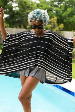 Fringe Co Black And White Stripe Chiffon Tunic Shop Spring Sparkles