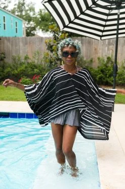 Fringe Co Black And White Stripe Chiffon Tunic Shop Spring Sparkles