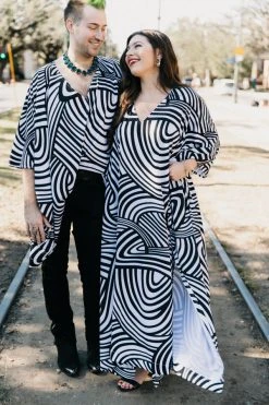 Fringe Co Black And White Pattern Short Caftan Caftan Club Collection