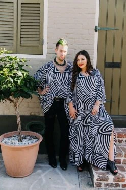 Fringe Co Black And White Pattern Short Caftan Caftan Club Collection
