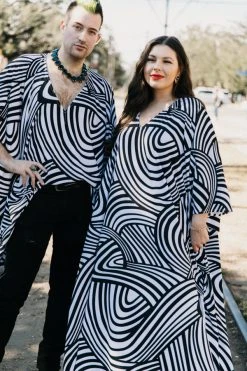 Fringe Co Black And White Pattern Short Caftan Caftan Club Collection