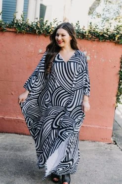 Fringe Co Caftan Club Collection Black And White Pattern Long Caftan